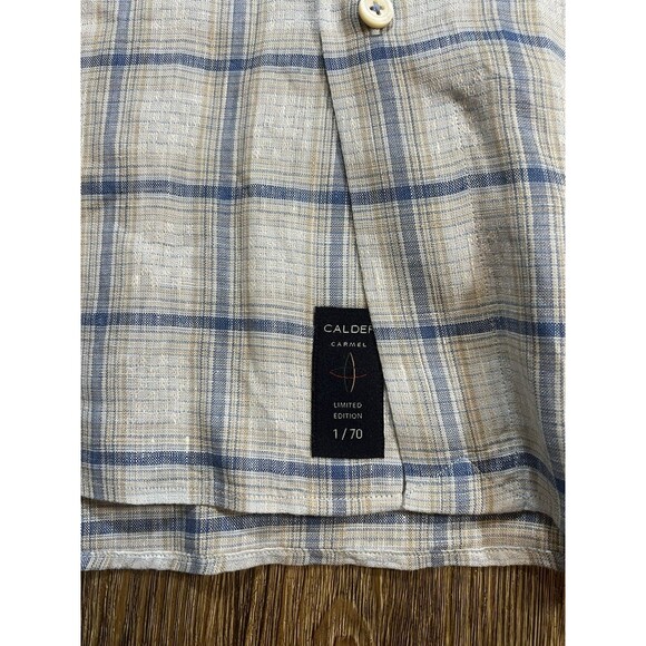 CALDER Carmel Mens Shirt L Blue/Gray Plaid 100% Linen Limited Edition 1/70 - Picture 4 of 11